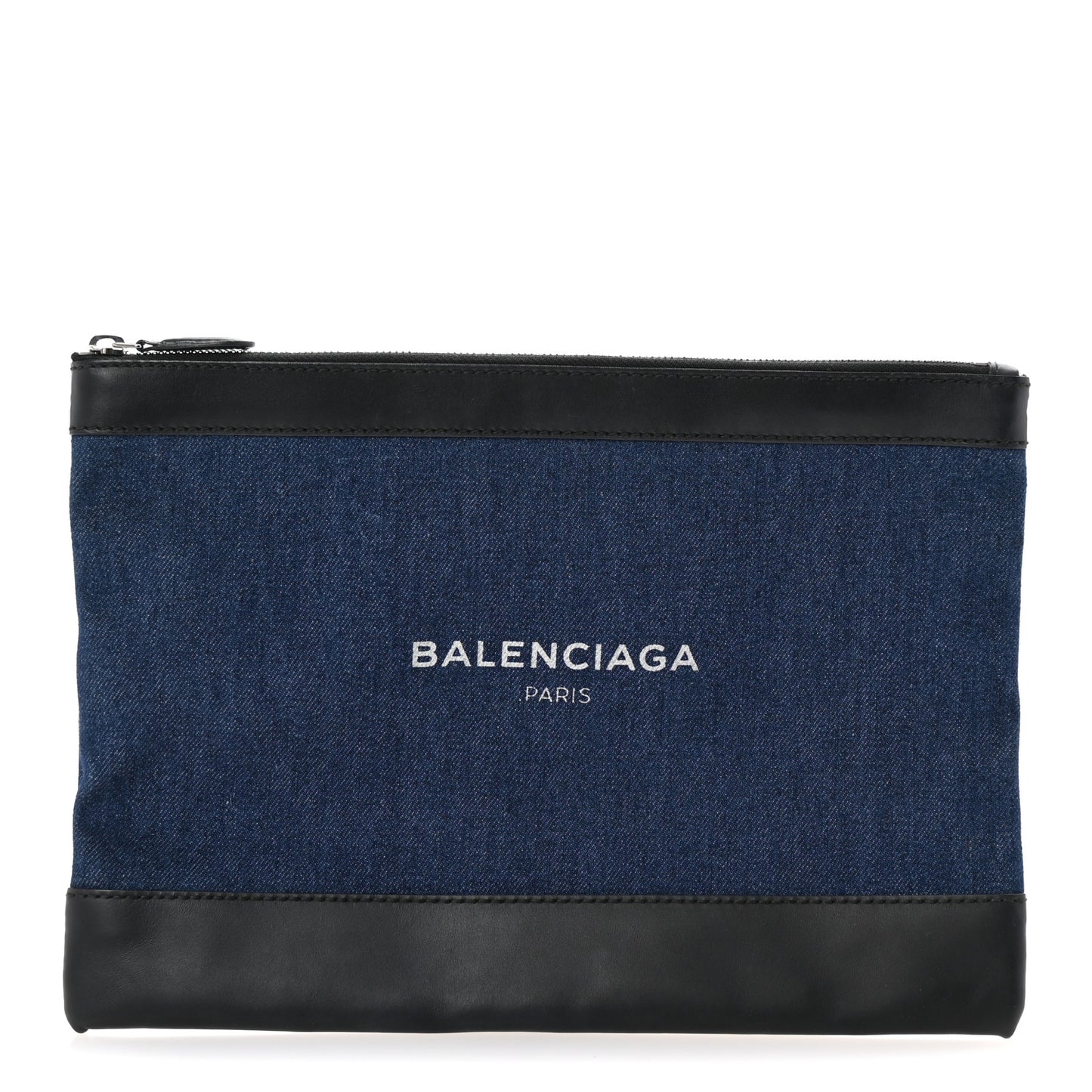 Denim Calfskin Logo Clutch Blue Black