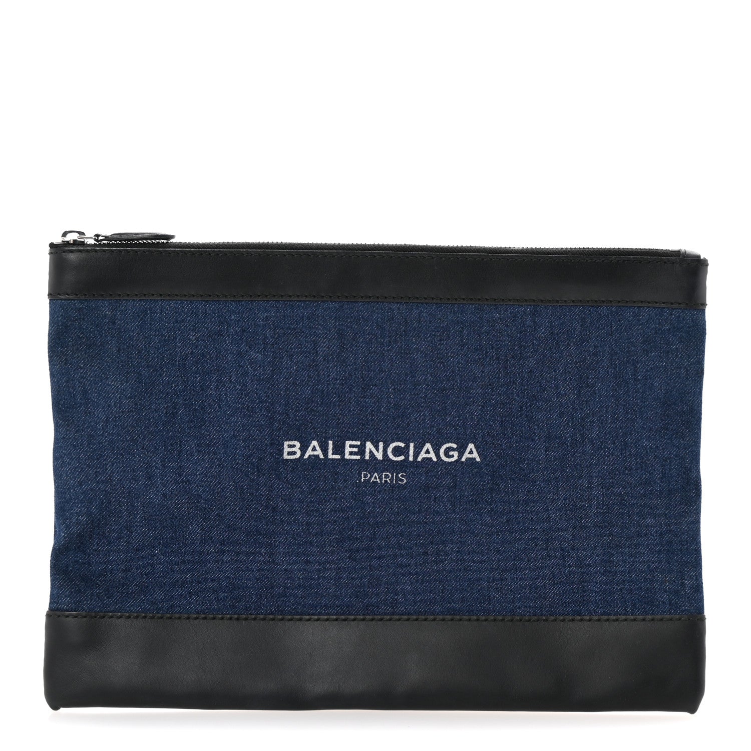 Balenciaga Denim Calfskin Logo Clutch Blue Black 1 of 6