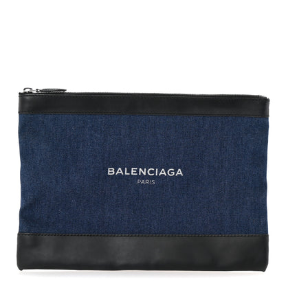 Balenciaga Denim Calfskin Logo Clutch Blue Black 1 of 6