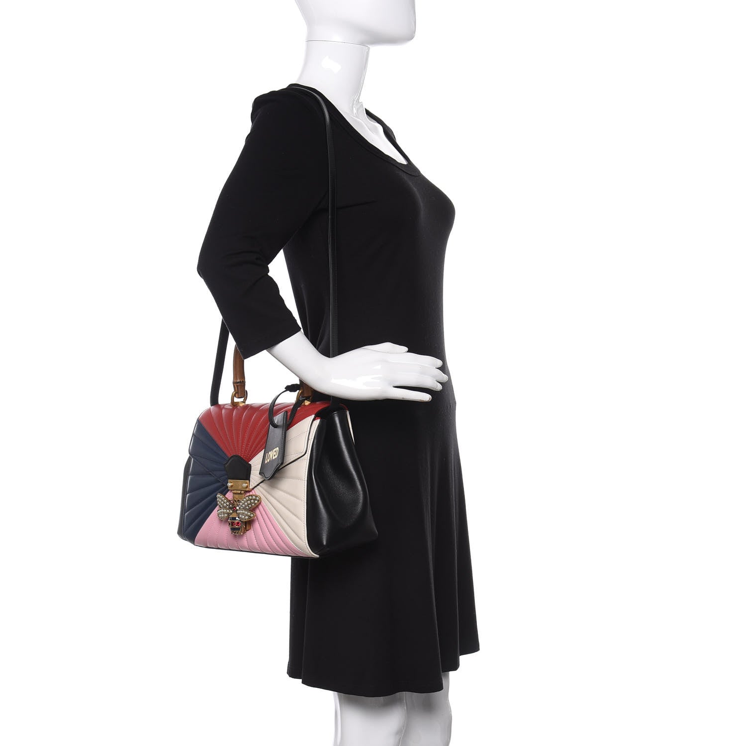 Gucci Calfskin Bamboo Trapuntata Queen Margaret Top Handle Bag Blue Agata Hibiscus Red Mystic White Sugar Pink 3 of 10
