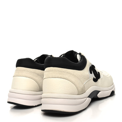 Chanel Mesh Suede Calfskin Grained Calfskin Womens CC Sneakers 40.5 White Black 4 of 8