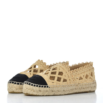 Chanel Woven Fabric Grosgrain CC Espadrilles 35 Beige Black 3 of 10