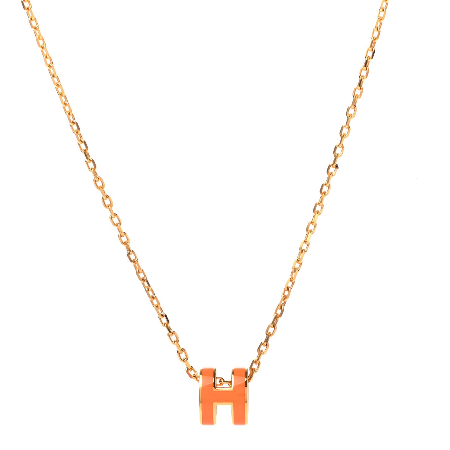 Lacquered Gold Mini Pop H Pendant Necklace Orange
