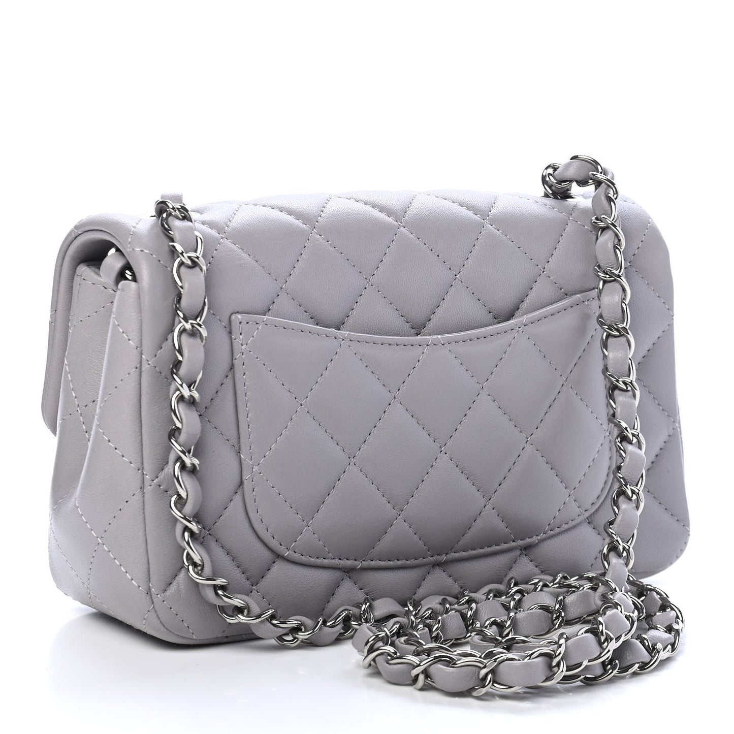 Lambskin Quilted Mini Rectangular Flap Grey