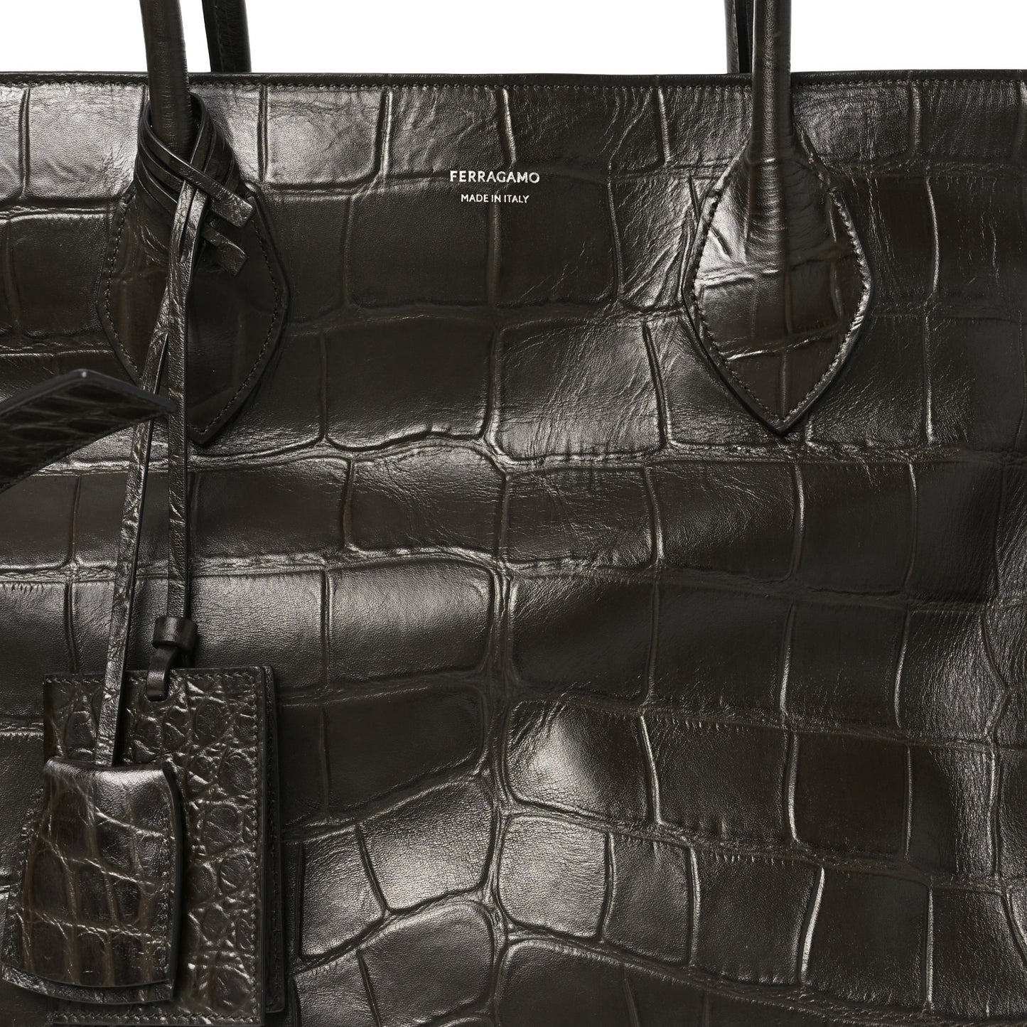 Calfskin Crocodile Embossed Large Star Tote Brown