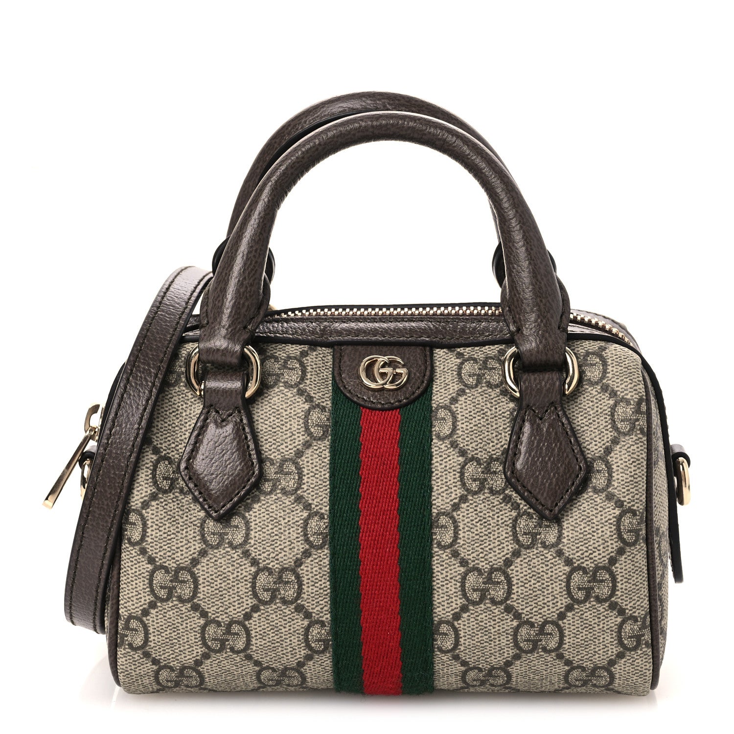Gucci GG Supreme Monogram Web Mini Ophidia Boston Bag Beige Dark Brown Beige Dark Brown 1 of 10