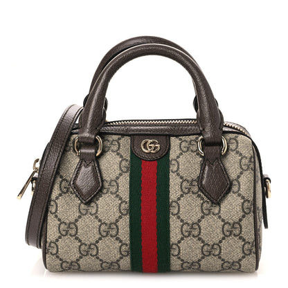 Gucci GG Supreme Monogram Web Mini Ophidia Boston Bag Beige Dark Brown Beige Dark Brown 1 of 10