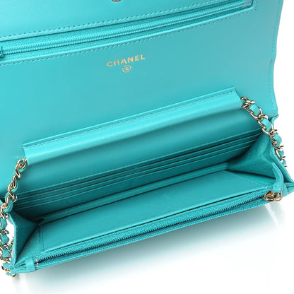 Chanel Lambskin Chevron Wallet On Chain WOC Turquoise 5 of 9