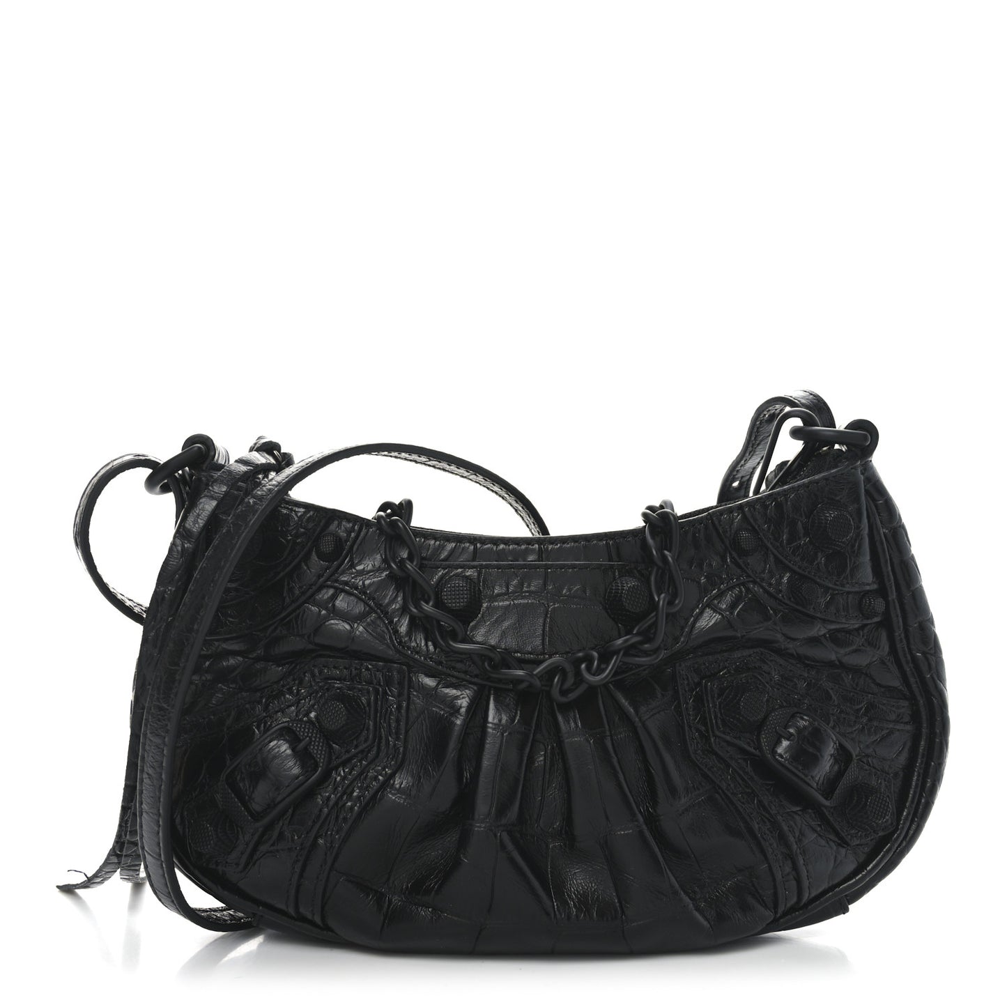 Extra Supple Calfskin Crocodile Embossed Le Cagole Mini Purse With Chain Black
