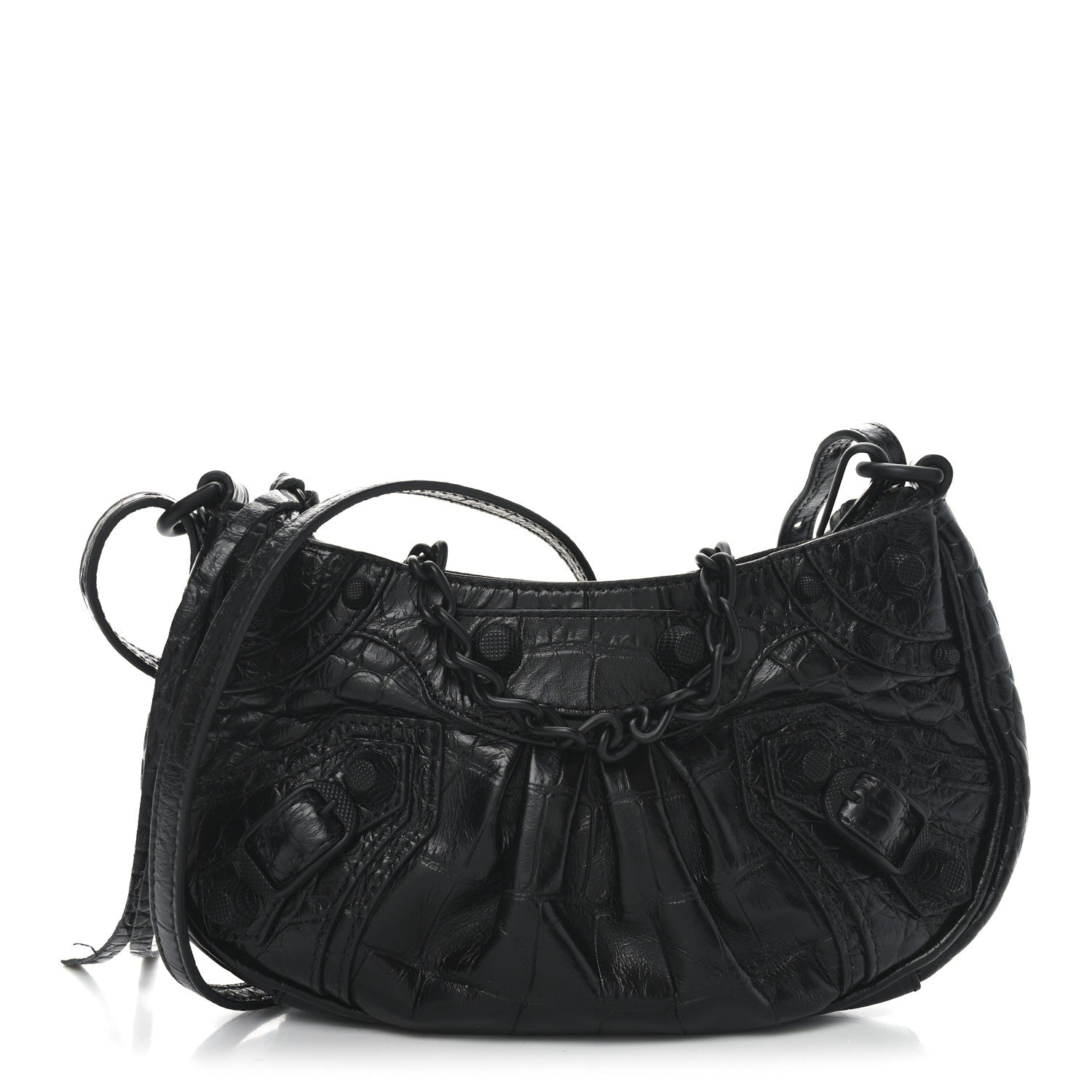 Balenciaga Extra Supple Calfskin Crocodile Embossed Le Cagole Mini Purse With Chain Black 1 of 11