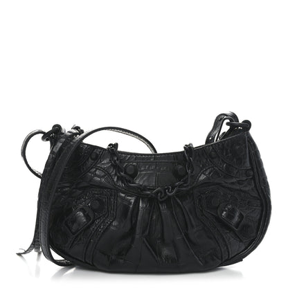 Balenciaga Extra Supple Calfskin Crocodile Embossed Le Cagole Mini Purse With Chain Black 1 of 11