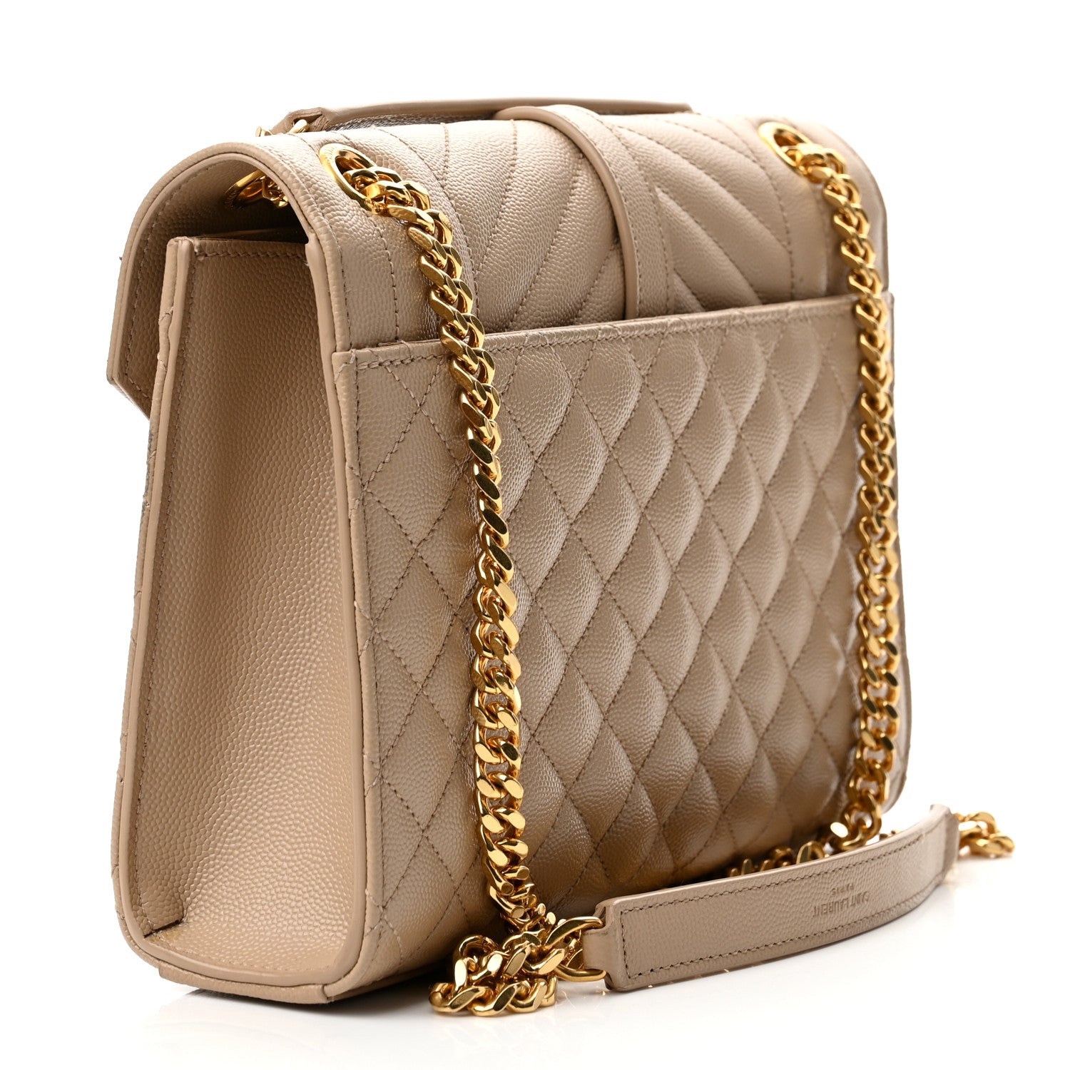 Saint Laurent Grain De Poudre Textured Mixed Matelasse Medium Triquilt Monogram Satchel Dark Beige 3 of 13