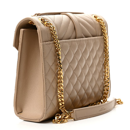 Saint Laurent Grain De Poudre Textured Mixed Matelasse Medium Triquilt Monogram Satchel Dark Beige 3 of 13