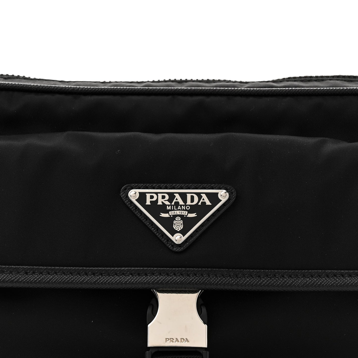 Re-Nylon Saffiano Pocket Single Snap Buckle Shoulder Bag Black