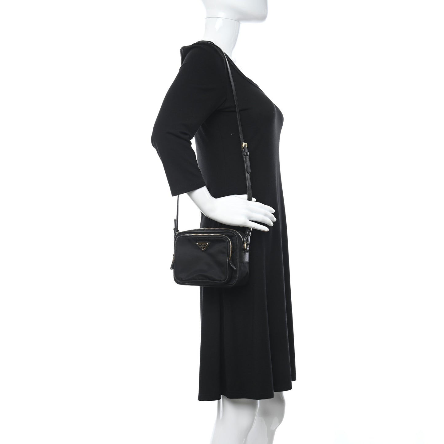 Nylon Saffiano Double Zip Camera Bag Black