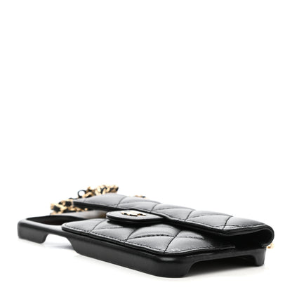 Chanel Lambskin Quilted iPhone XII Pro Max Case With Chain Black 4 of 7