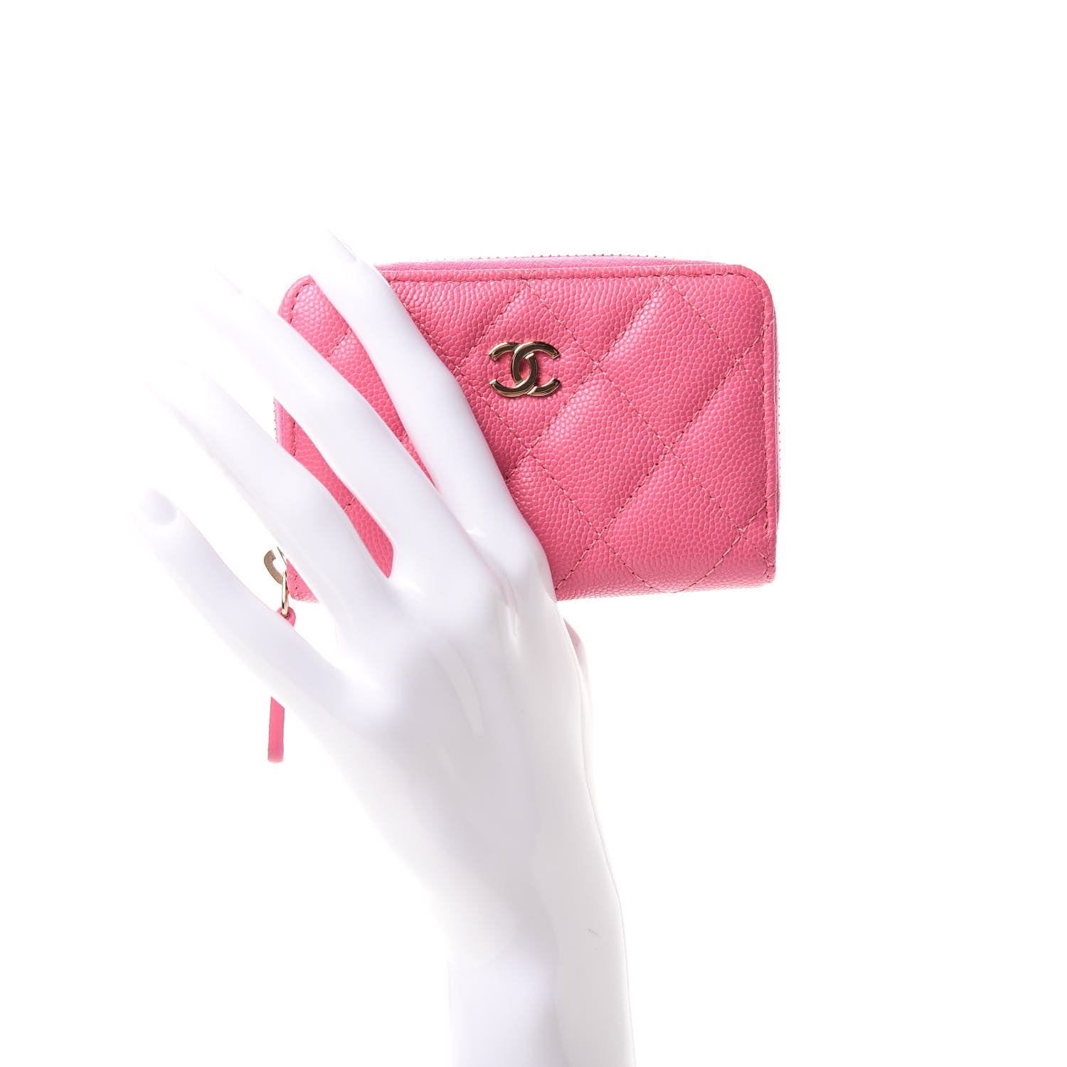 Chanel Caviar Quilted Zip Coin Purse Pink 2 of 8