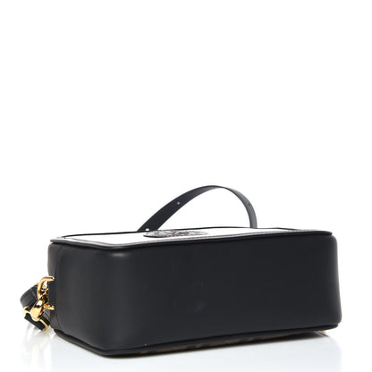 Fendi Glazed Fabric Vitello Century FF 1974 Stamp Patch Mini Camera Case Mogano Panna Black 4 of 12
