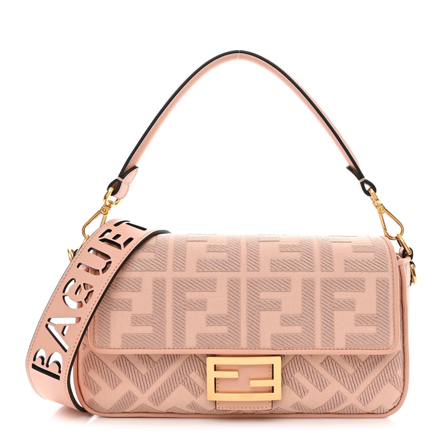 Canvas Vitello King Extra Strap FF Embroidered Baguette Baby Pink