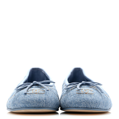 Chanel Denim Quilted CC Cap Toe Ballerina Flats 39.5 Light Blue 3 of 10