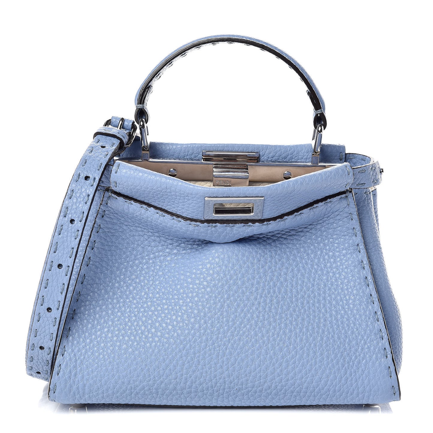 Cuoio Roma Selleria Chamois Bi-Color Mini Peekaboo Iconic Satchel Sky Blue Latte