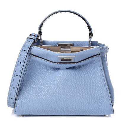 Fendi Cuoio Roma Selleria Chamois Bi-Color Mini Peekaboo Iconic Satchel Sky Blue Latte 3 of 13