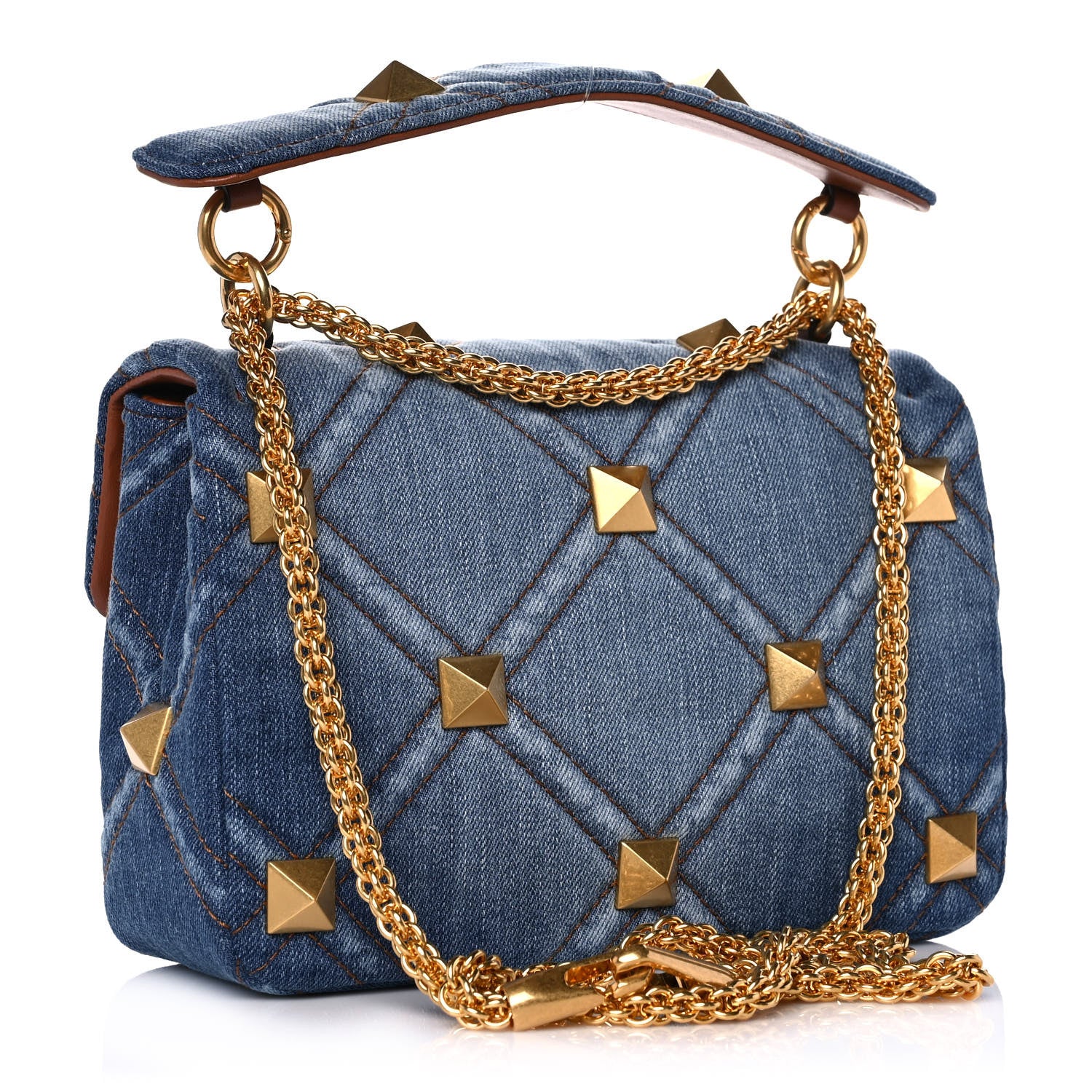 Valentino Garavani Denim Medium Roman Stud Shoulder Bag Light Denim Selleria 3 of 11