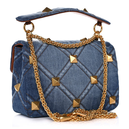 Valentino Garavani Denim Medium Roman Stud Shoulder Bag Light Denim Selleria 3 of 11