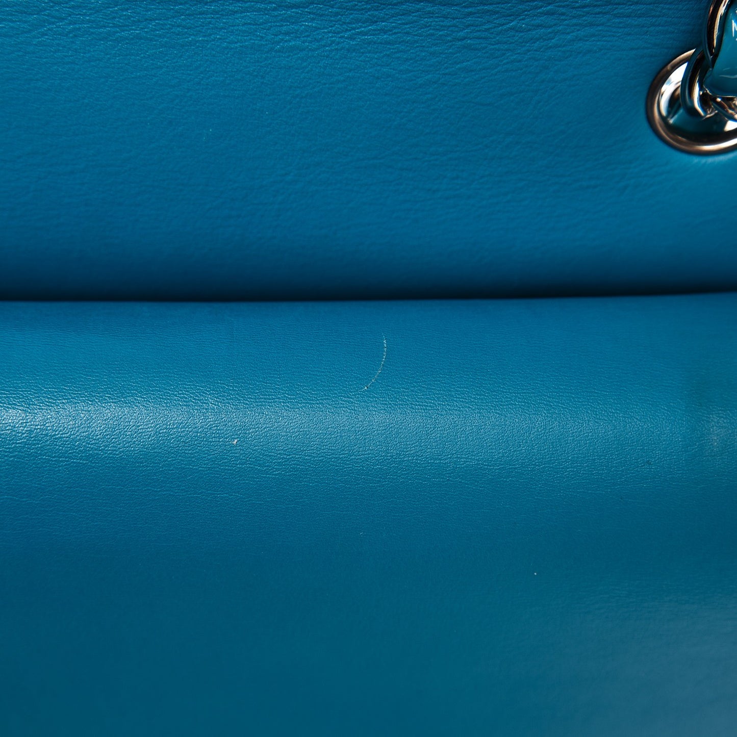 Patent Calfskin Quilted Jumbo Double Flap Turquoise