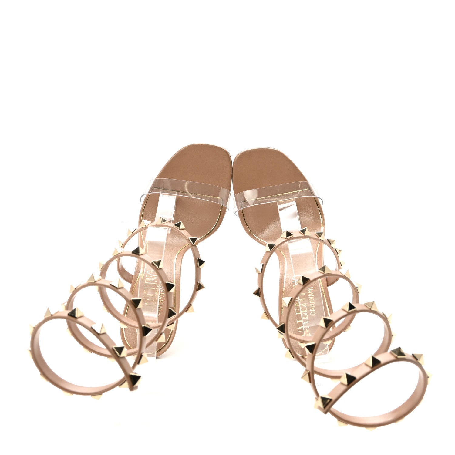 Valentino Garavani Kidskin PVC Rockstud Spiral Ankle Strap 100mm Sandals 36.5 Rose 2 of 8