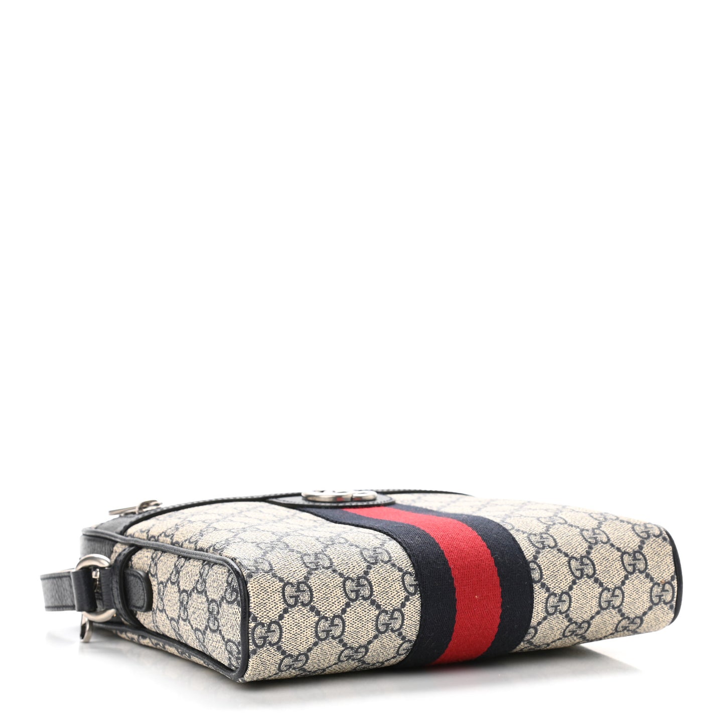 GG Supreme Monogram Textured Dollar Calfskin Web Small Ophidia Messenger Bag Beige Blue