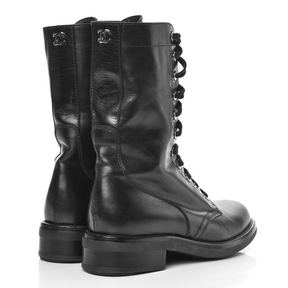 Chanel Crinkled Calfskin Paris Edinburgh CC Combat Boots 40 Black 4 of 10