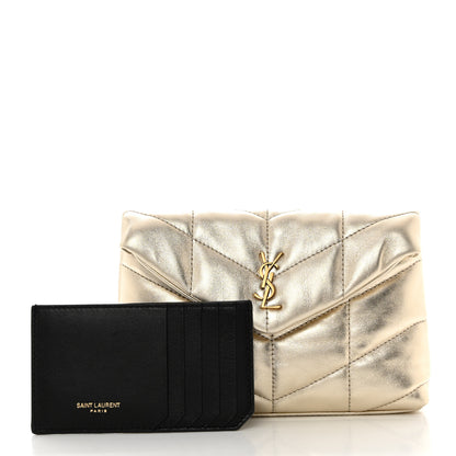 Saint Laurent Metallic Lambskin Monogram Loulou Puffer Pouch Clutch Gold 3 of 8
