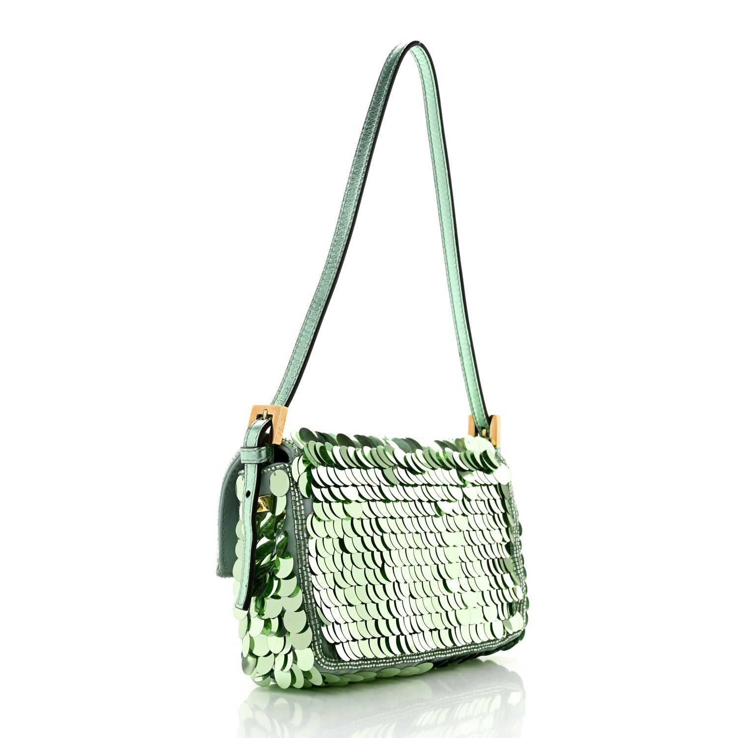Fendi Satin Paillettes Catalan Mirror Mini Baguette 1997 Green 3 of 10