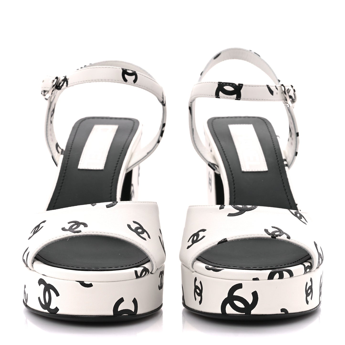 Printed Lambskin Coco Beach Platform Sandals 39 White Black