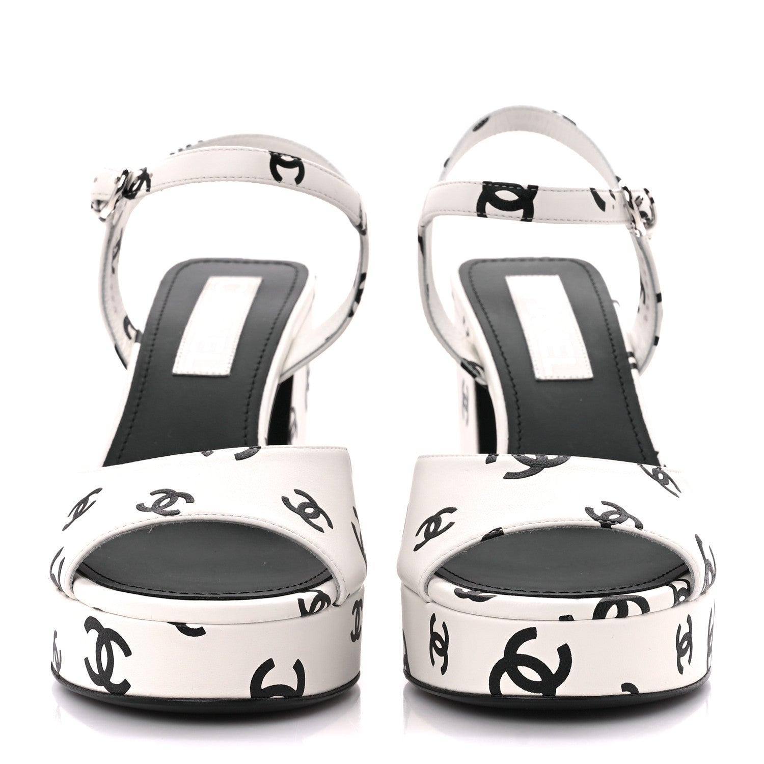 Chanel Printed Lambskin Coco Beach Platform Sandals 39 White Black 2 of 9