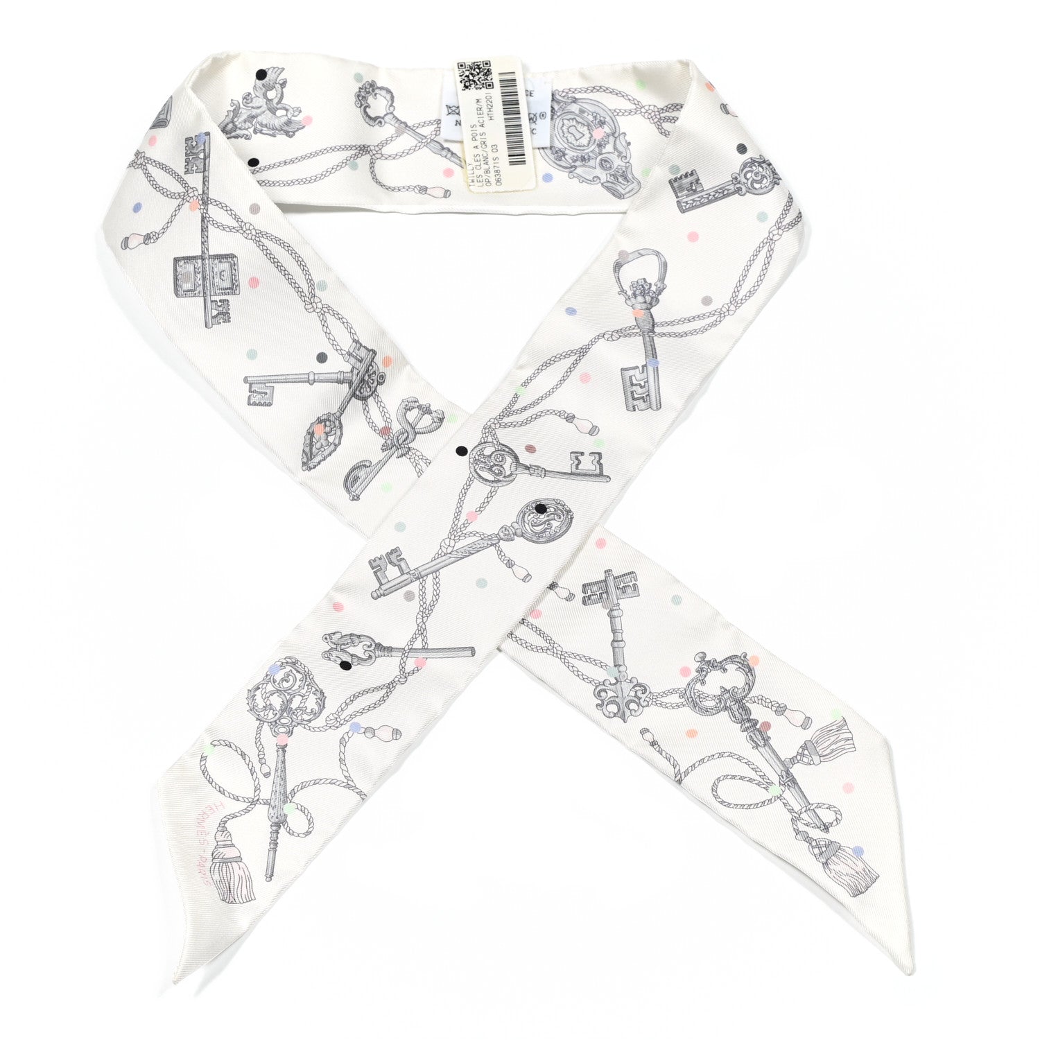 Hermes Silk Les Cles A Pois Twilly White Gris Acier 1 of 4