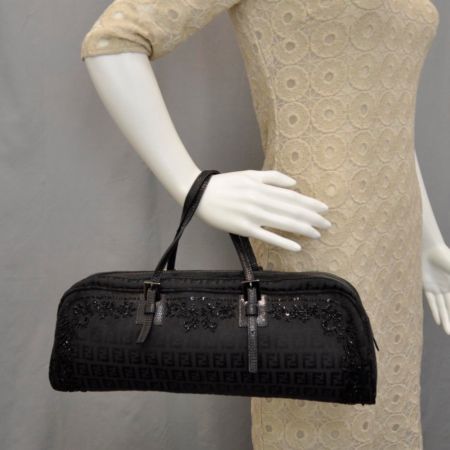 Zucchino Snakeskin Beaded Satchel Black