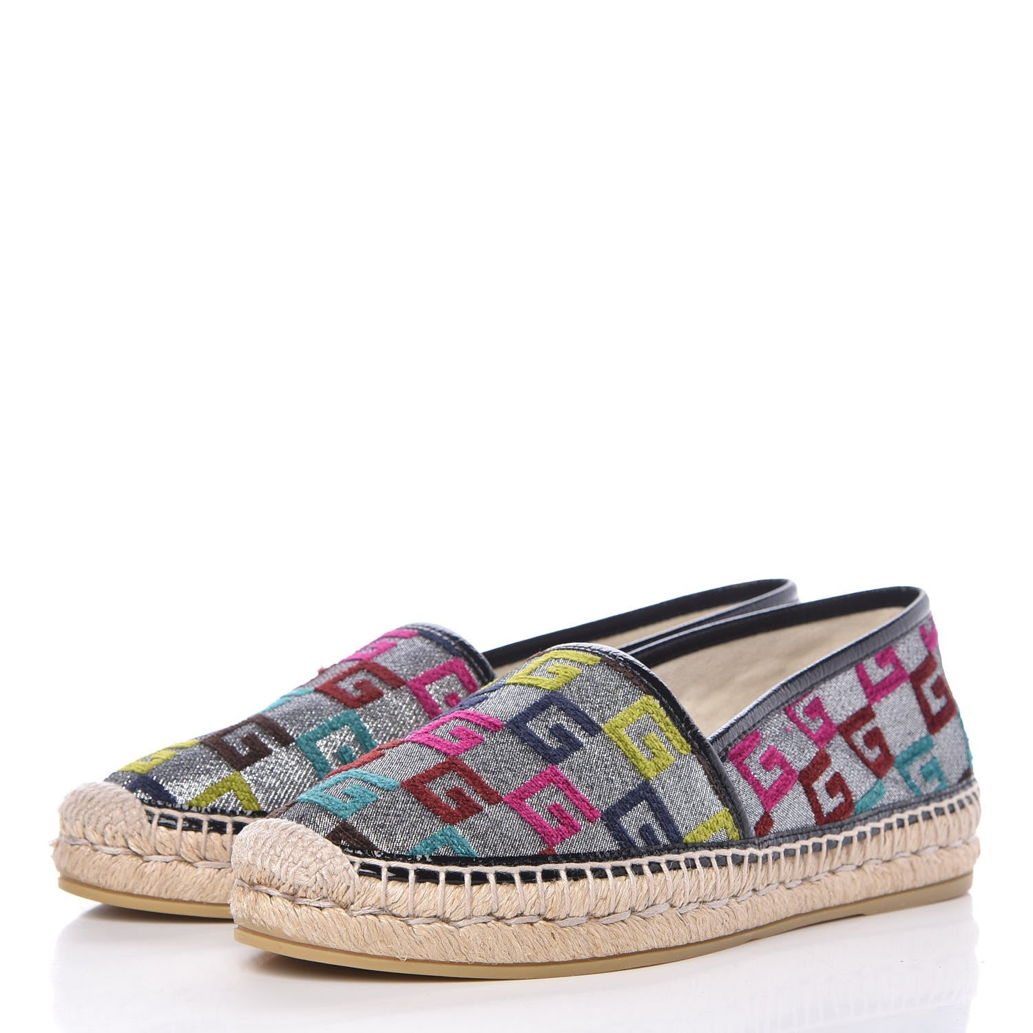 Gucci Velvet Lurex Square G Espadrilles 38.5 Silver Multicolor 3 of 11