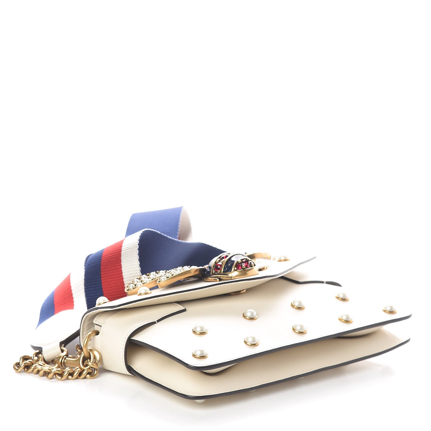 Nappa Pearl Studded Mini Queen Margaret Broadway Shoulder Bag Mystic White