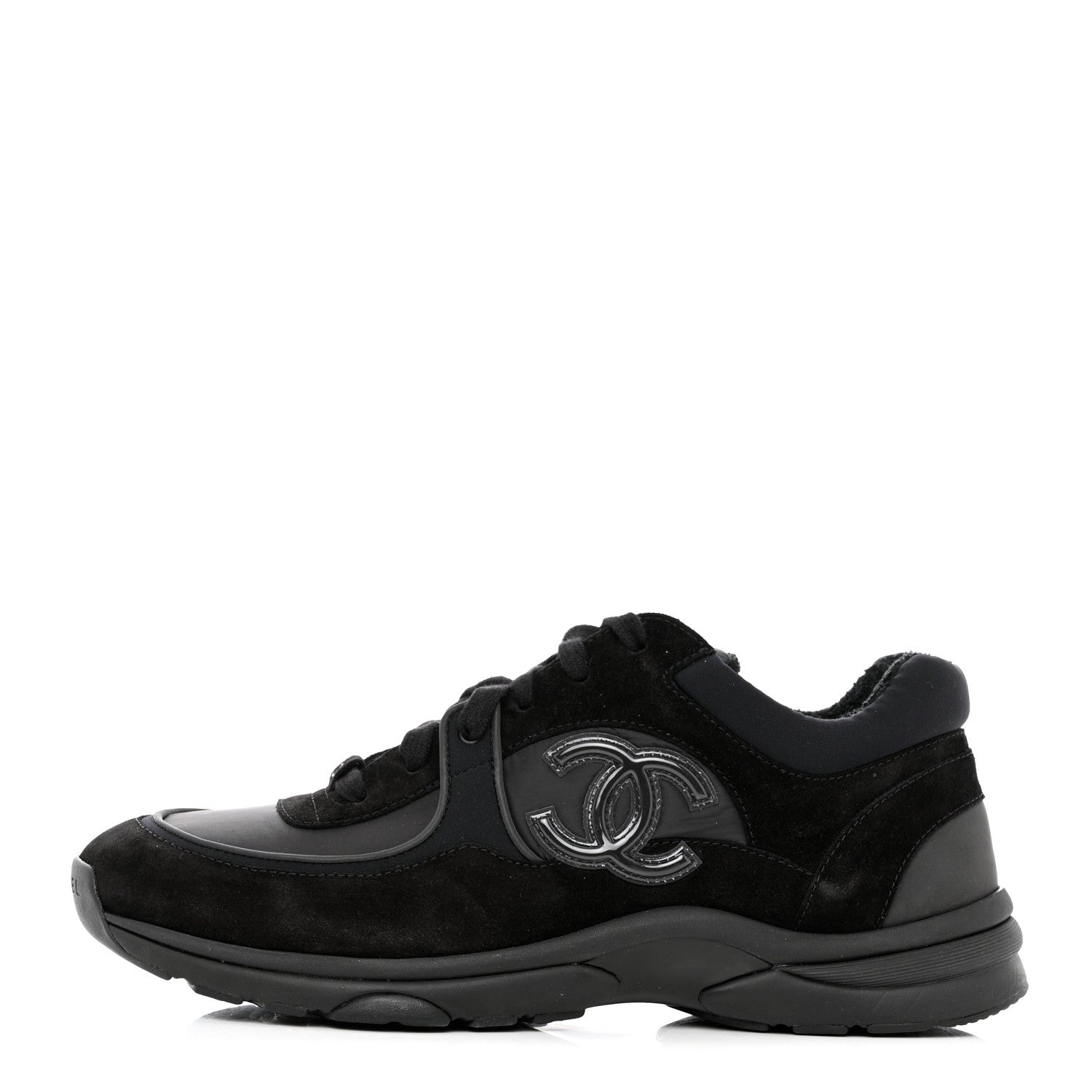 Chanel Kid Suede Calfskin Mens Sneakers 44 Black 1 of 12