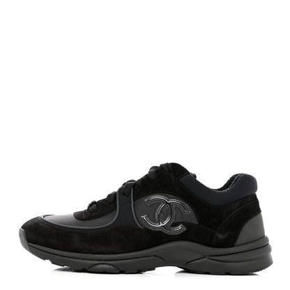 Chanel Kid Suede Calfskin Mens Sneakers 44 Black 1 of 12