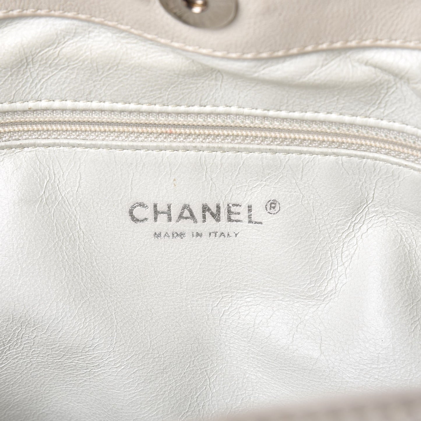 Calfskin Large East West Modern Chain Tote White