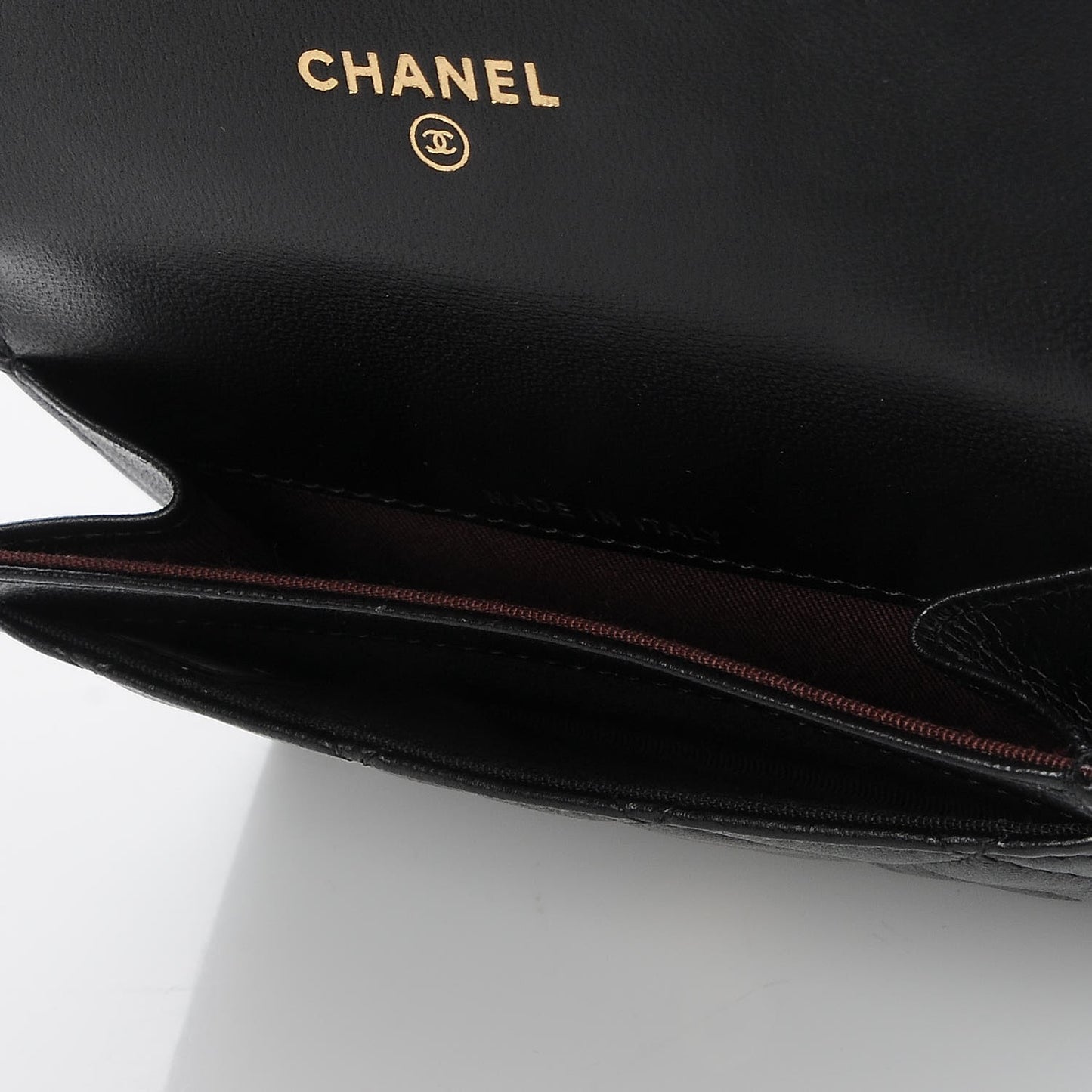 Lambskin Quilted Flap Card Holder Black
