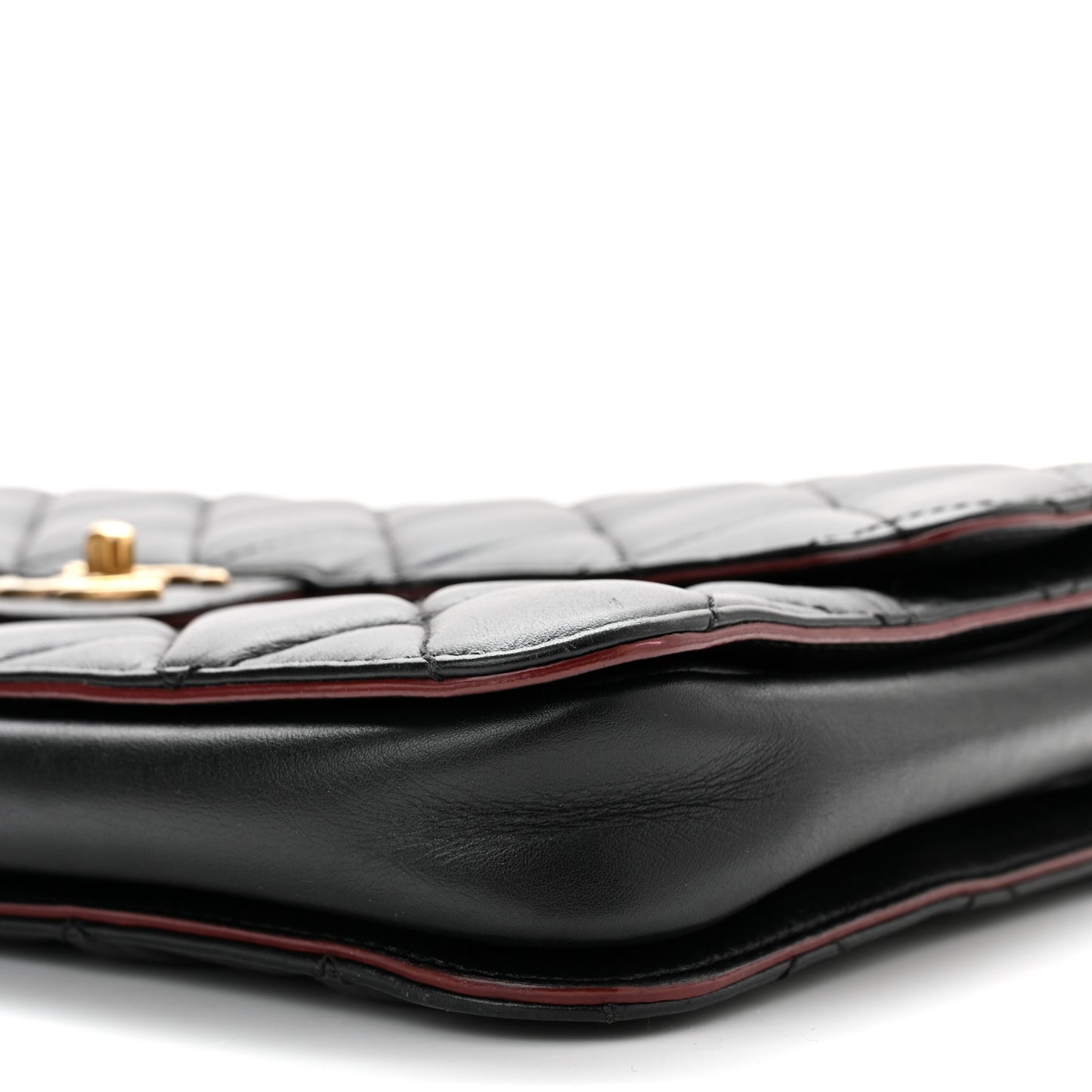 Calfskin Quilted Large Perfect Edge Flap Black