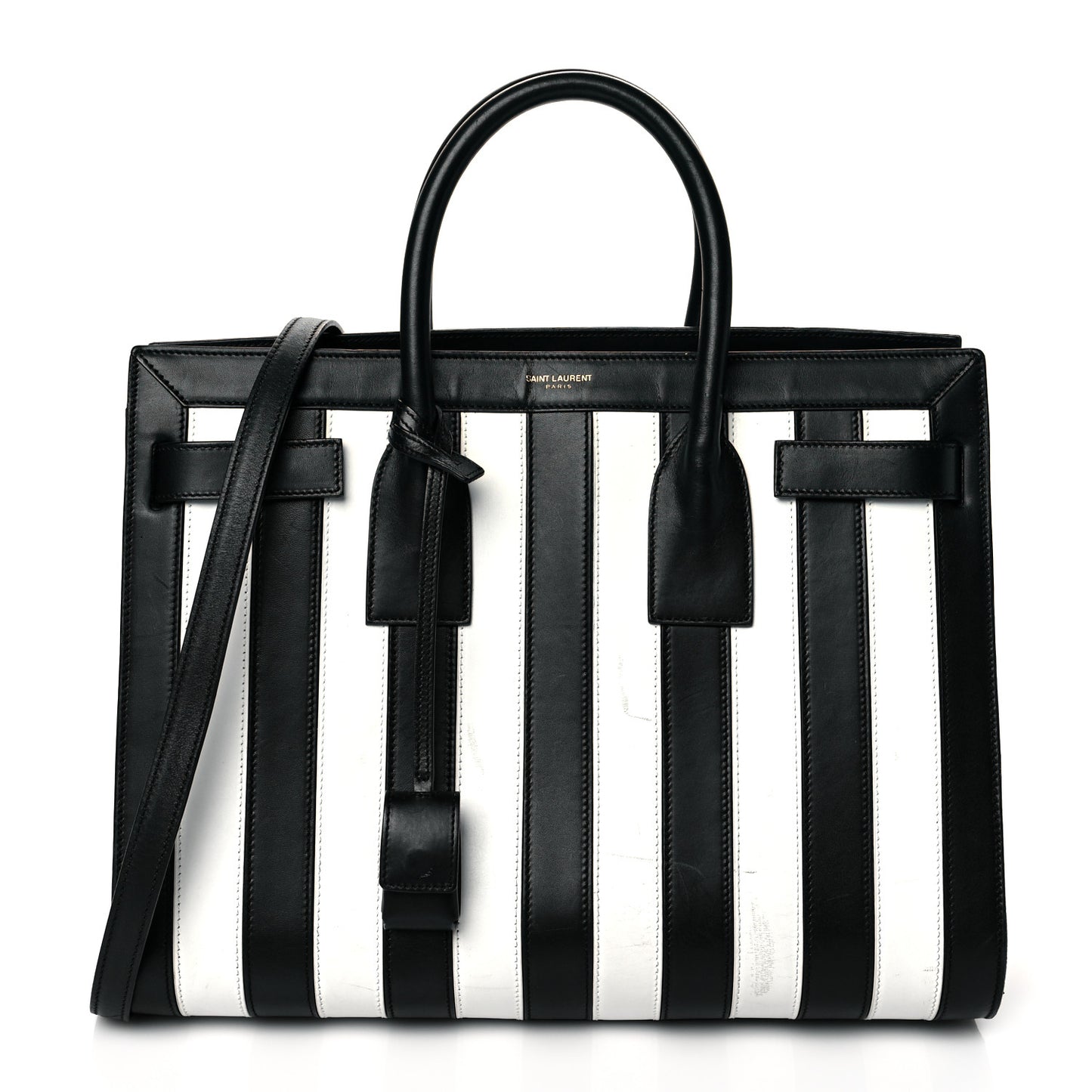 Calfskin Striped Small Sac De Jour Black White