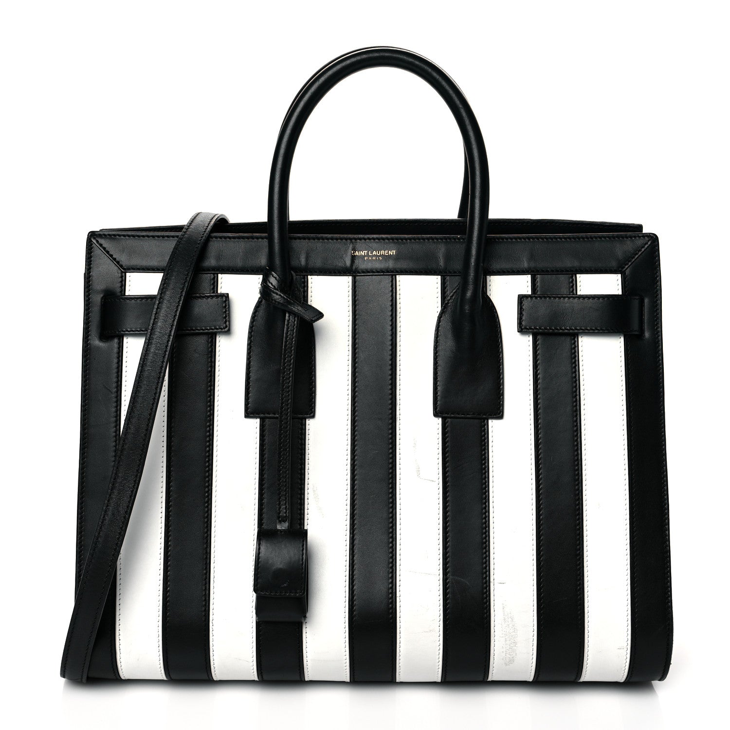Saint Laurent Calfskin Striped Small Sac De Jour Black White 1 of 11
