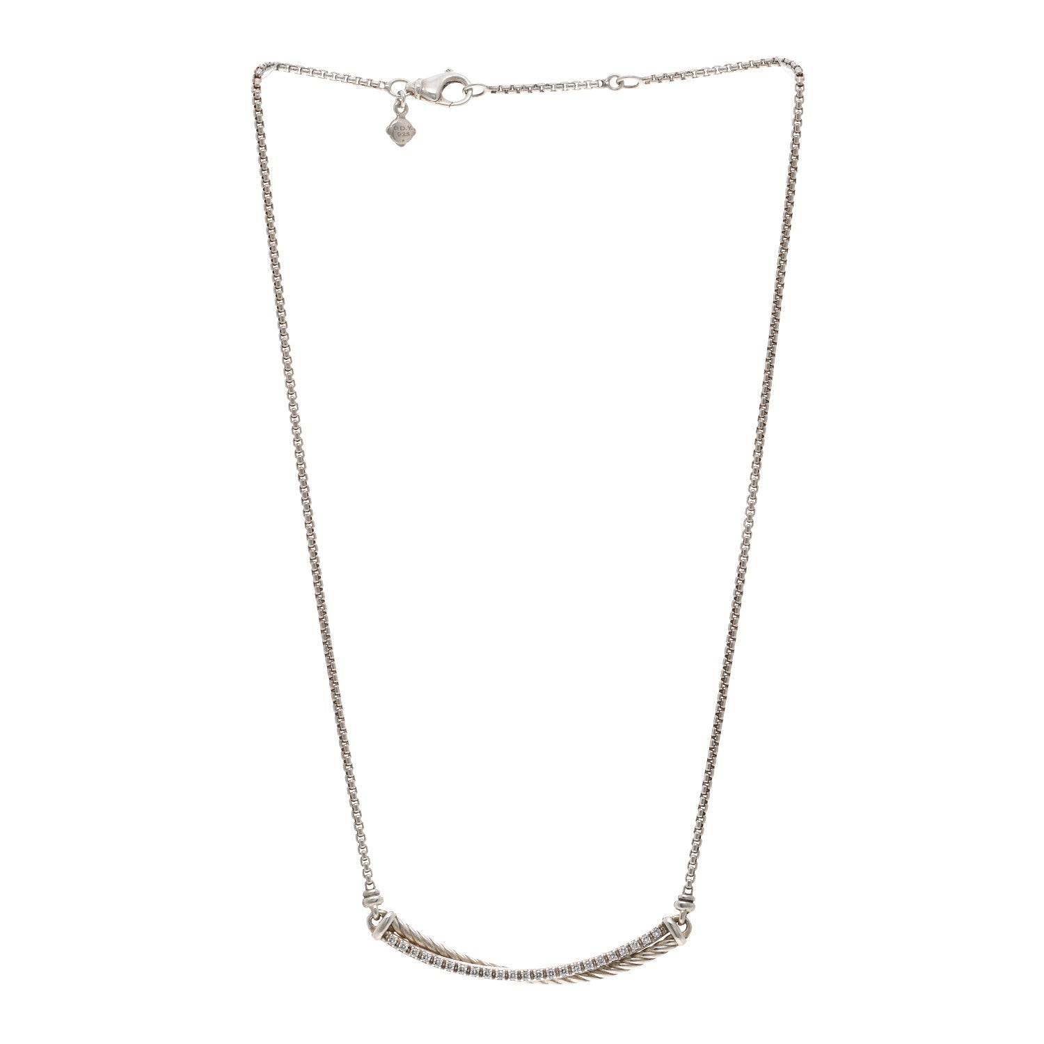 David Yurman Sterling Silver Diamond Crossover Bar Necklace 3 of 4