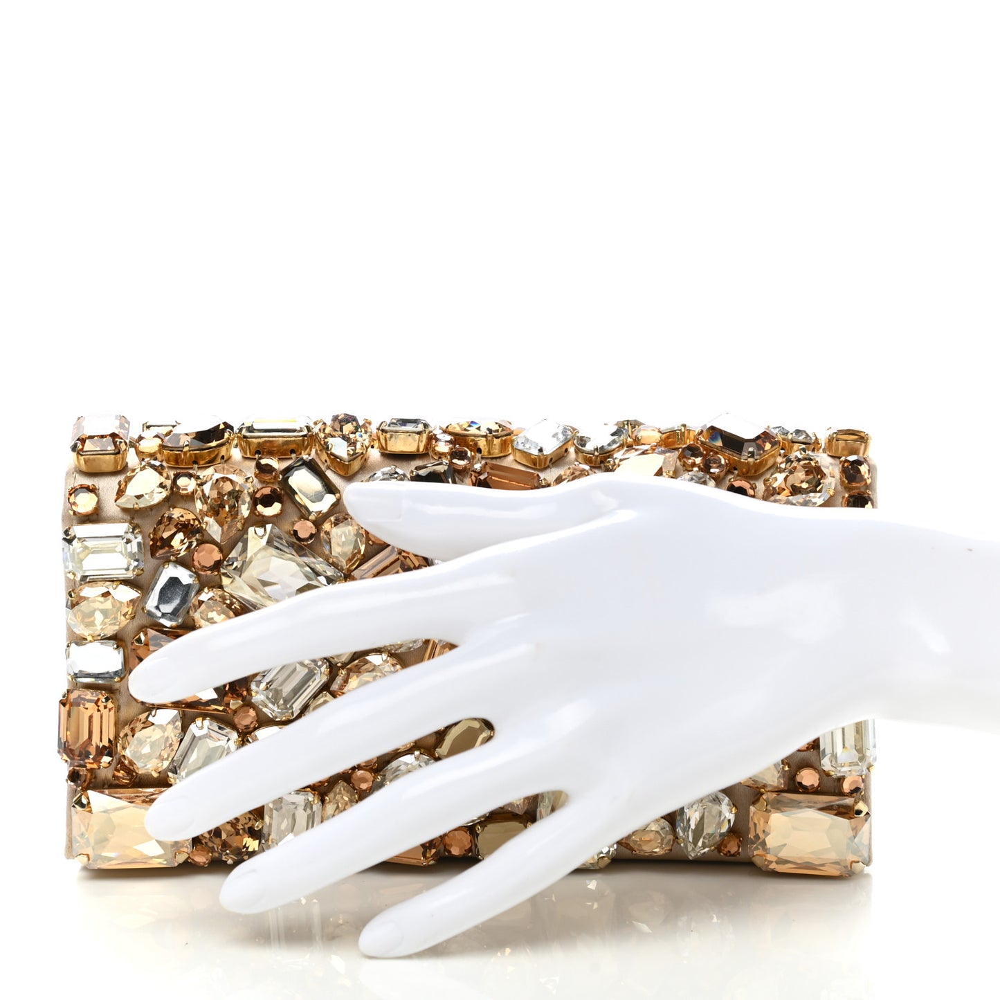 Satin Crystal Embellished Clutch Gold Multicolor