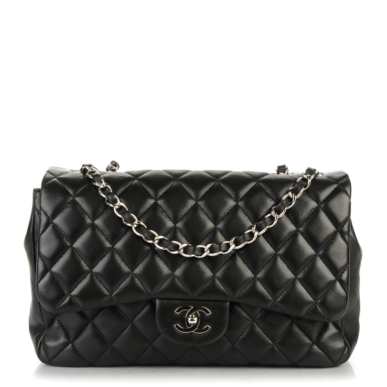 Lambskin Quilted Jumbo Single Flap Black